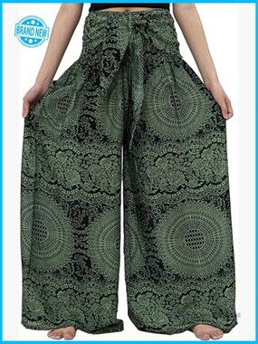 Boho Palazzo Pants Wide Leg Yoga Pants Elastic Waist with Pockets